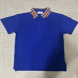 Burberry Kids Polo in Vibrant Blue with Iconic Check Collar